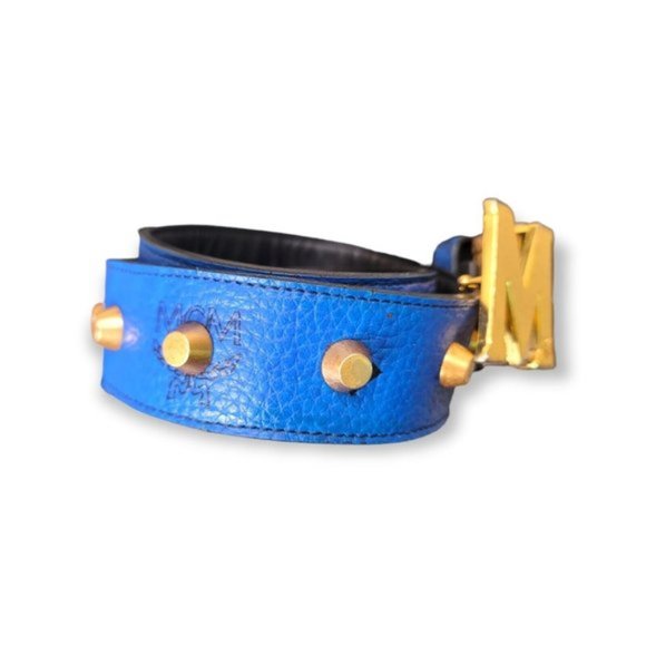 MCM Women\'s Blue & Gold Leather \'M\' Buckle Belt Fit All Sizes main image 4